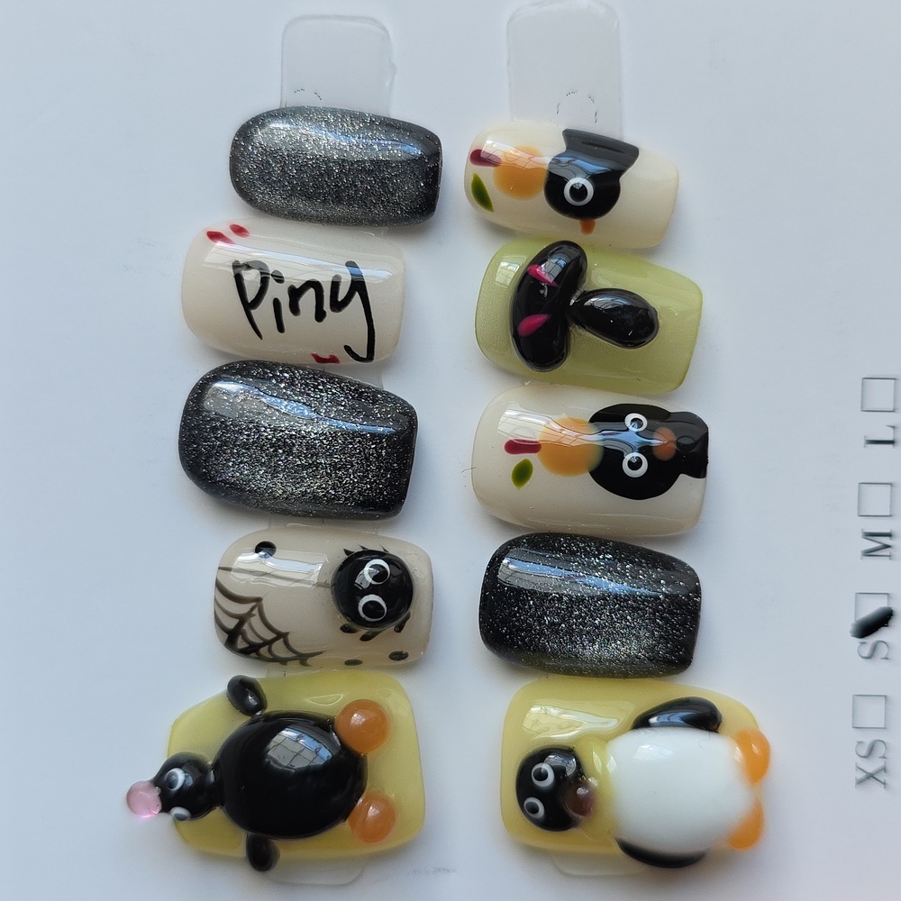 Penguin Themed Nail Art Set - Black and Cream